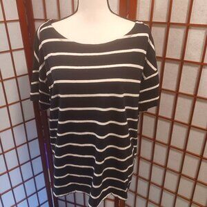 EILEEN FISHER Woman's Slubby 100% Organic Cotton T-Shirt Navy White Stripe - 2X